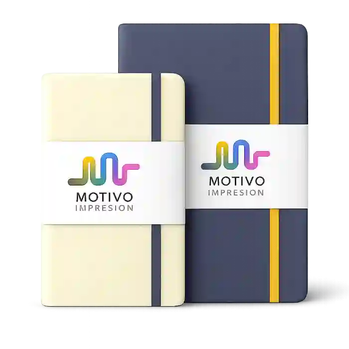 Cuadernos corporativos personalizados con el logotipo de Motivo Impresión impresos con acabado profesional